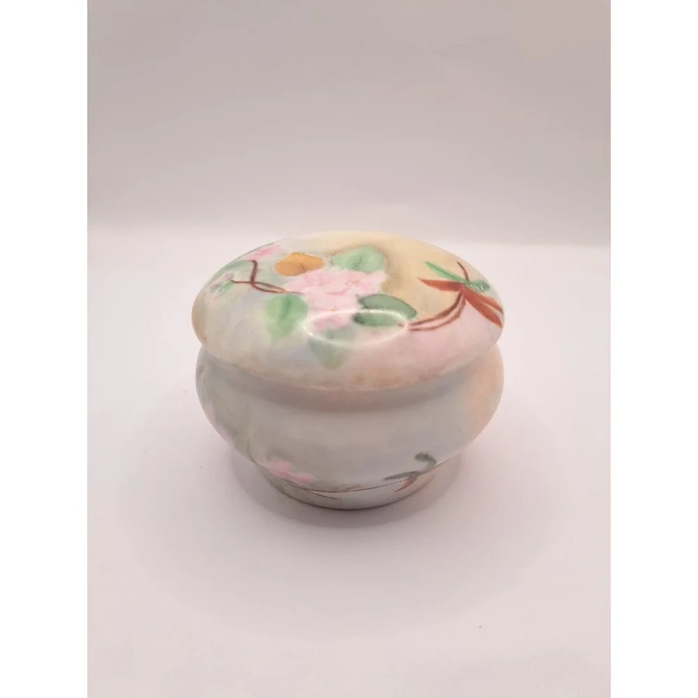 Antique La Seynie Limoges P&P France Pink Dogwood Handpainted Vanity Powder Dish